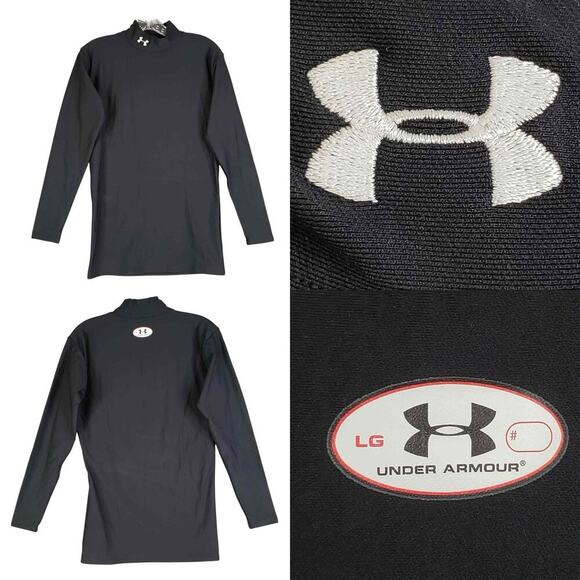 Under Armour UA Shirt Long Sleeve Mens Size Large L Black Mock Neck - Picture 1 of 9